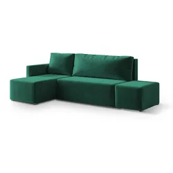 ECKSOFA VELOTTI L-S Grün Plüsch-Stoff mit Schlaffunktion