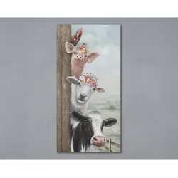 La Casa »Tiere schauen um die Ecke« Ölbild handbemalt 70x140 cm