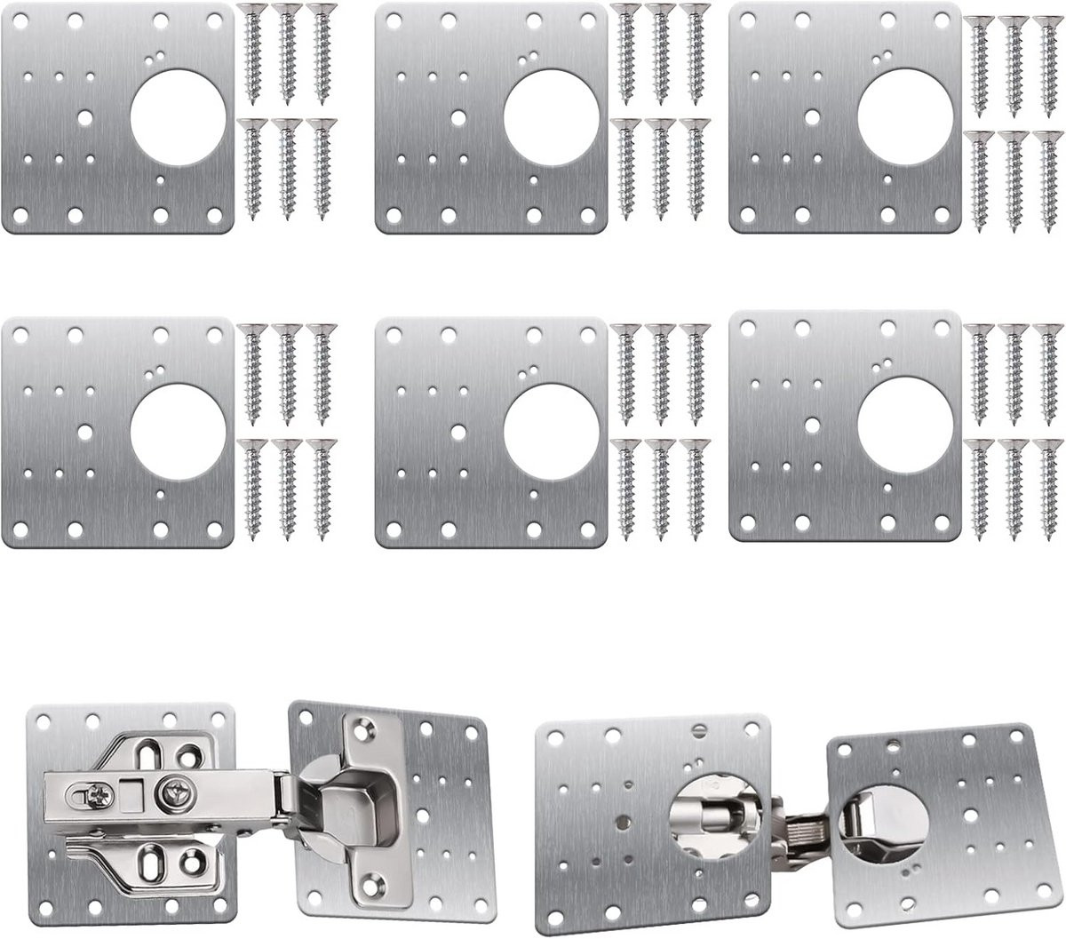 Reparatieset Kastscharnieren Rvs - Set van 6 Scharnier Reparatieplaten met Schroeven