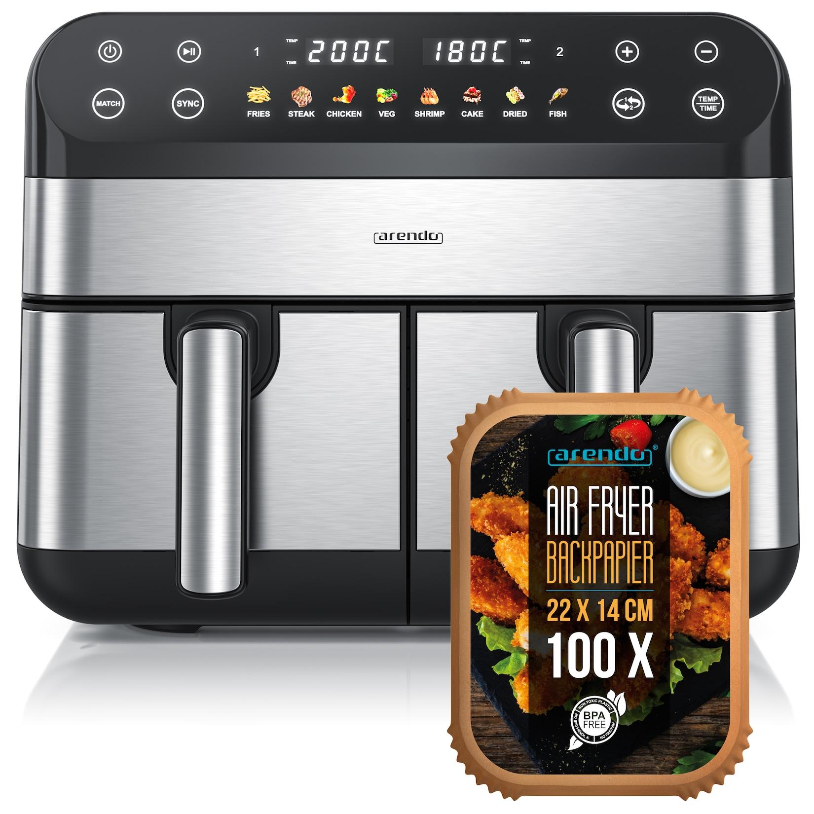 Arendo Heißluftfritteuse, 2400 W, Backofen, Dörrautomat, 3D Umluftsystem, fettarmes gesundes Kochen