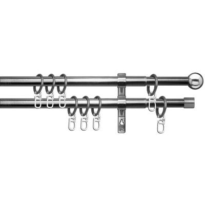 Gardinenstange OTTO HOME "Bari mit Bohren, 2-läufig aufziehbar, Stahl, Teleskopstange" Gr. 1, silber (edelstahlfarben), Ø:16mm, Stahl, Gardinenstangen, stufenlos verstellbare Teleskopstange