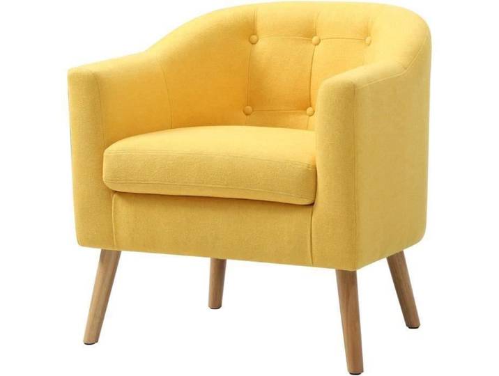Fauteuil JOYCE - Tissu effet feutrine - Jaune - Style scandinave - L 70 x P 64 cm