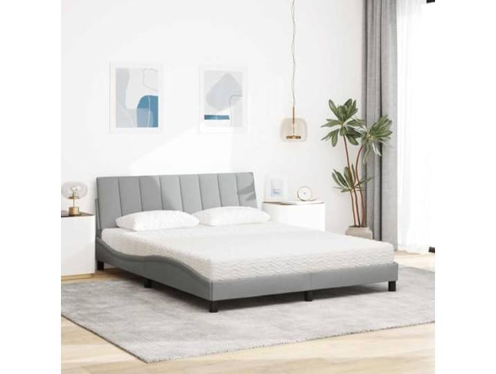KTHLBRH Bett mit Matratze Hanko, Hellgrau, 160 x 200 cm PU-Schaum 22D, gepolstertes Kopfteil, Lattenrost, inklusive Kissen