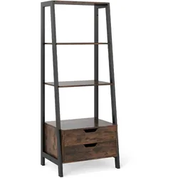 Helloshop26 - Leiterregal mit Stauraum 52 x 40 x 134 cm optimierter Stauraum und erhöhte Sicherheit rustikaler Stil braunes 20_0010740