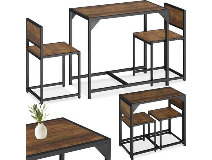 Ensemble table et chaises - TECTAKE - Ensemble de dîner MILTON style industriel 2 chaises et 1 table bois et acier - Bois foncé