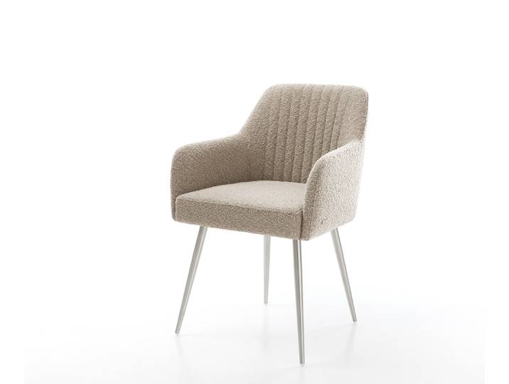 Esszimmerstuhl Greg-Flex Bouclé Schlamm 4-Fuß konisch Edelstahl Taschenfederkern, Esszimmerstühle