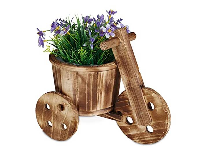 Relaxdays Pot de Fleurs vélo\, décoration Jardin\, extérieur\, pour Plantes\, HxLxP : env. 25 x 30 x 16\,5 cm\, Bois\, Nature