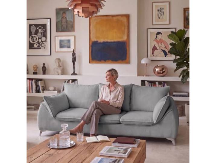 Muffo 3-Sitzer Sofa Melani mit Kissen Grau freistehendes Sofa, 3-Sitzer, Wohnzimmer, Polstersofa, Metallfüße