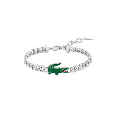 Armband LACOSTE "ARTHOR", grün (edelstahlfarben, grün), Armbänder, Herren, 22cm, Edelstahl, Armband, mit Emaille