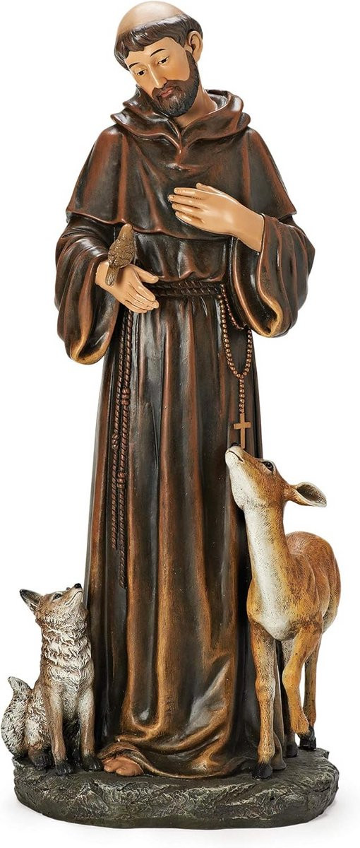 Decoratief Hars Beeldje Sint Franciscus - Bruin - Hoogte: 45 cm