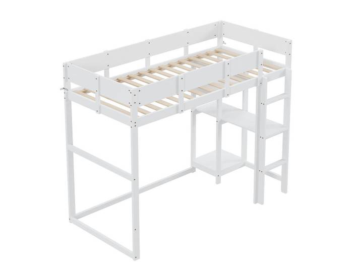 Wishdor Hochbett 90/200 cm in Weiß mit Regal, Holz, Rechteckig, 90x200 cm, Babymöbel & Kindermöbel, Kinderzimmer & Jugendzimmer, Kinderbetten, Hochbetten
