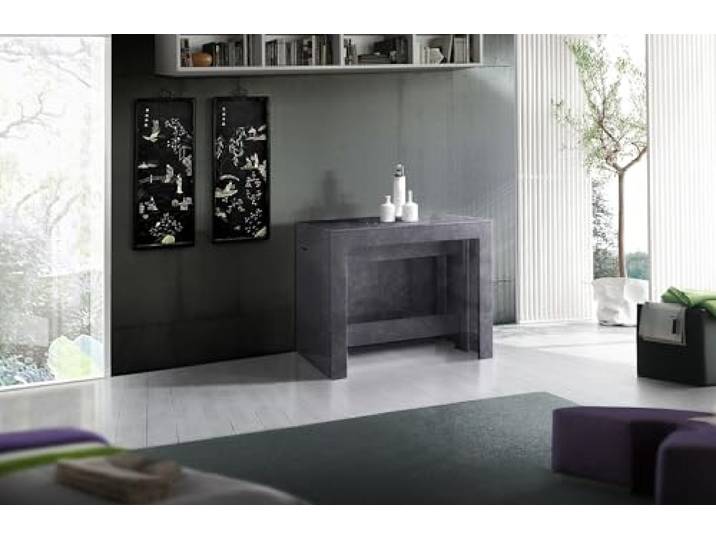 möbelando Essbank >Pachino< Ausziehbank 2er-Set, aus melaminharzbeschichteter Spanplatte, in Schiefer, platzsparend als Beistelltisch verwendbar - 66/290x45x25cm (BxHxT), Made in Italy