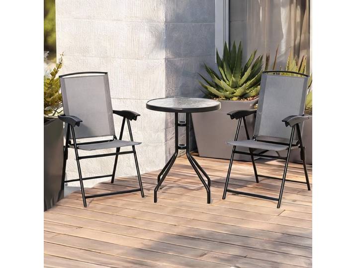 Garden Tables combining Gris Métal and 23.6 in with Table ronde et 2 chaises pliantes inclinables en