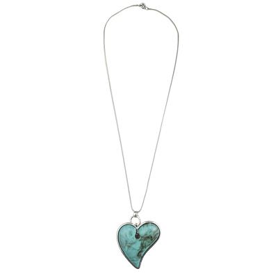 Lange Kette "Herz", Damen, Gr. onesize, PTFE-Kunststoff, blau (türkis), COLLEZIONE ALESSANDRO, Basic, Halsketten, mit Herzanhänger