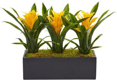 Nearly Natural Silk Artificial Bromeliads in Rectangular Planter