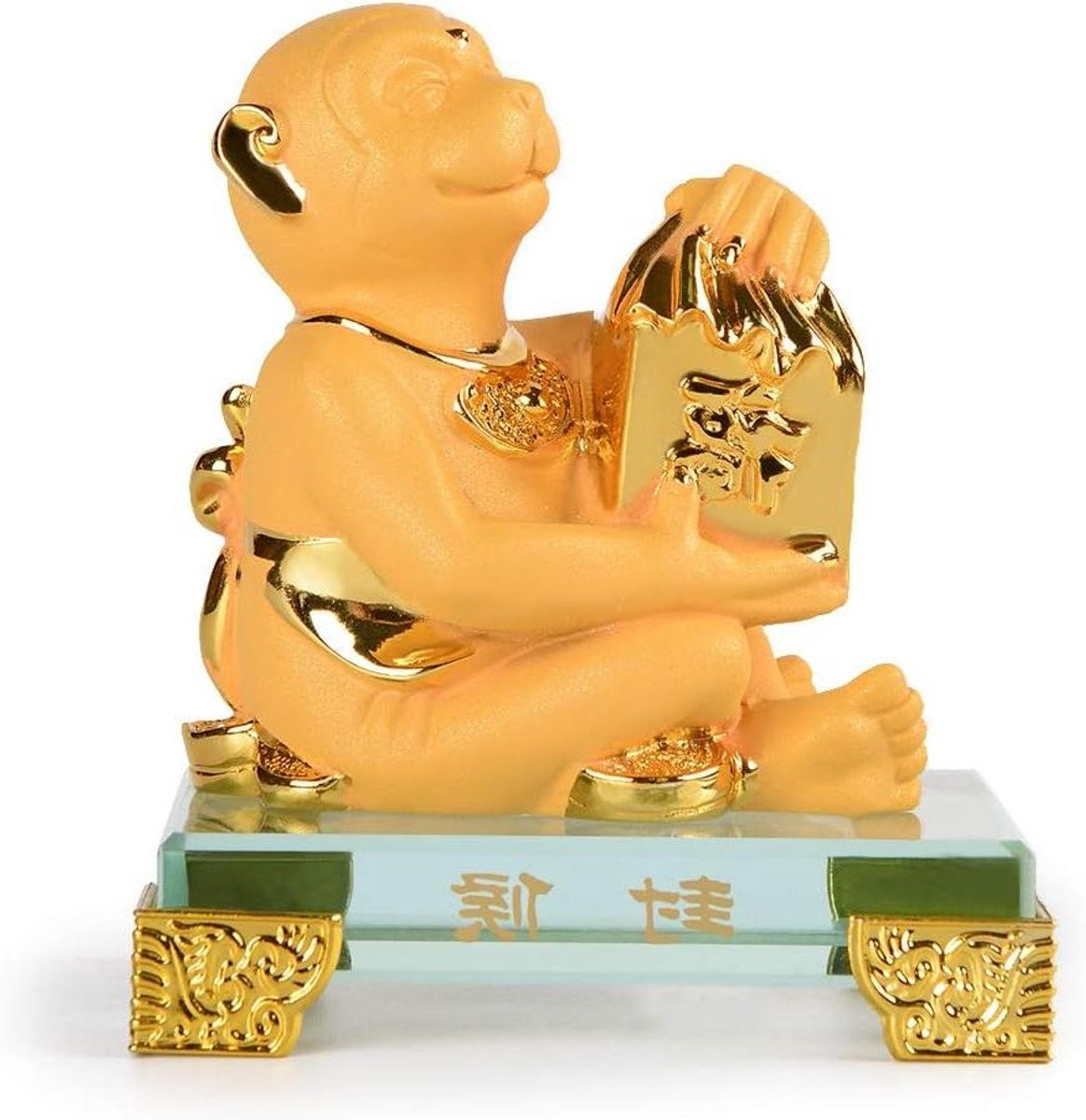 Goud Hars Beeldje Aap voor Feng Shui Decoratie - Chinese Dierenriem - Hoogte: 10 cm