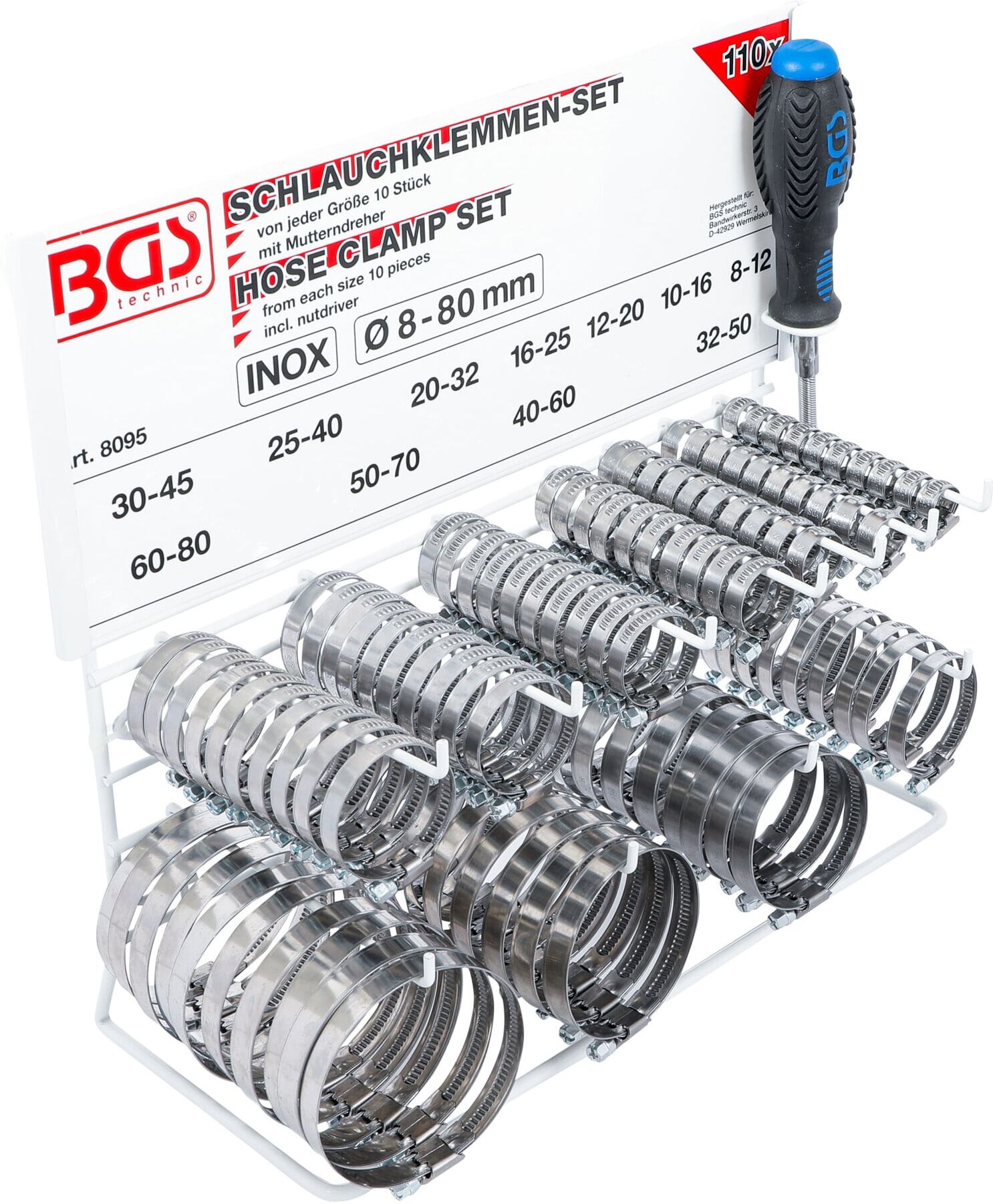 BGS Schlauchklemmen-Sortiment INOX auf Tafel 111-tlg. ; BGS technic (8095)