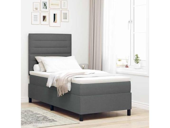 RJPLMFV Boxspringbett, Dunkelgrau, 100 x 200 cm mit Matratze Atmungsaktiver Stoff, Kopfteil verstellbar, Lattenrahmen, Füße aus Kunststoff, schwarz