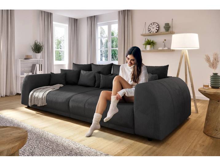 S-Style Möbel Levana - Big Sofa 5 Sitzer boxspringfederung lounge Sofa in Cord-Stoff - Schwarz