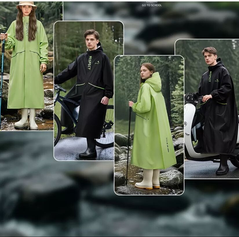 INF Ganzkörper-Outdoor-Regenmantel mit Reflektoren und Rucksackabdeckung Schwarz 5XL