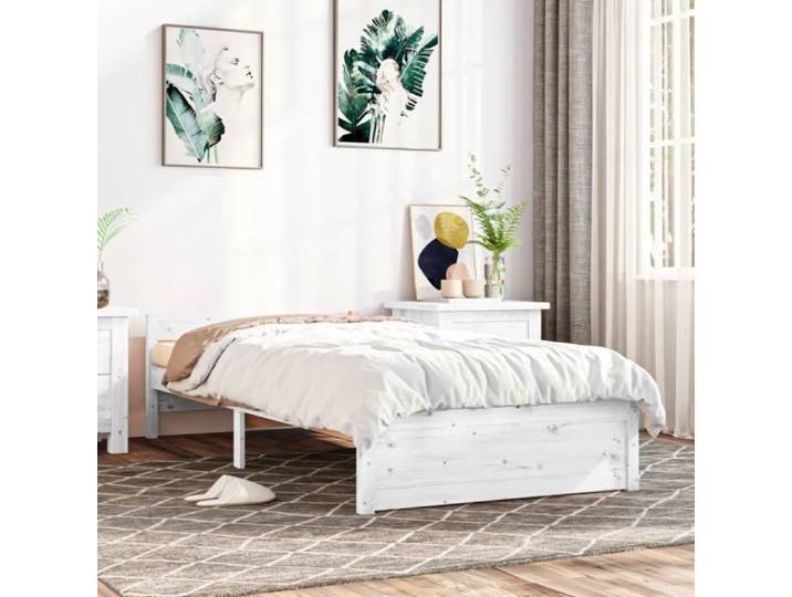 UMR - Lit bois Blanc Cadre de lit Blanc Bois massif 90x190 cm Simple -[7869]