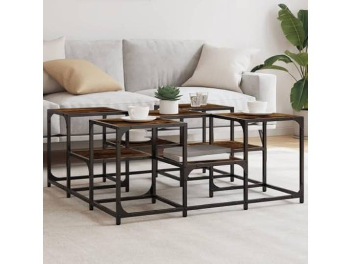 HEFZGDB Couchtisch Räuchereiche 91x91x40 cm Holzwerkstoff mit Metallrahmen und verstellbaren Beinen für Stabilität