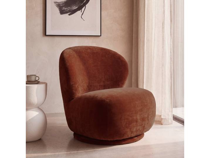 Fauteuil pivotant en velours auburn