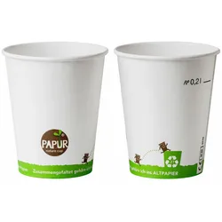 VEPATIM 150x Bio Heissgetränkebecher Pappbecher PAPUR 80mm O mit Eichstrich 200 ml