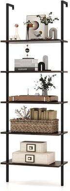 5 Tier Ladder Shelf Height Wall-Mounted Bookshelf Storage Organizer