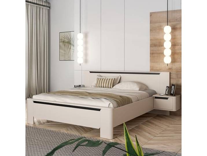 Forte VODOL Bettgestell 180 x 200 cm, modernes Bett mit integrierten Nachtschränken, Holzwerkstoff, 276,5 cm breit x 94 cm hoch x 215,2 cm tief