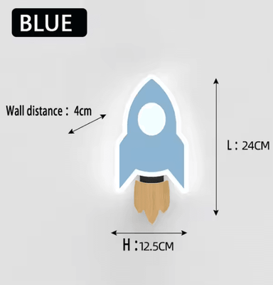 Inspire Curations Cartoon LED Rocket Moon Star Wall Lamp For Kids rocket Blue cool White(5500 7000k)