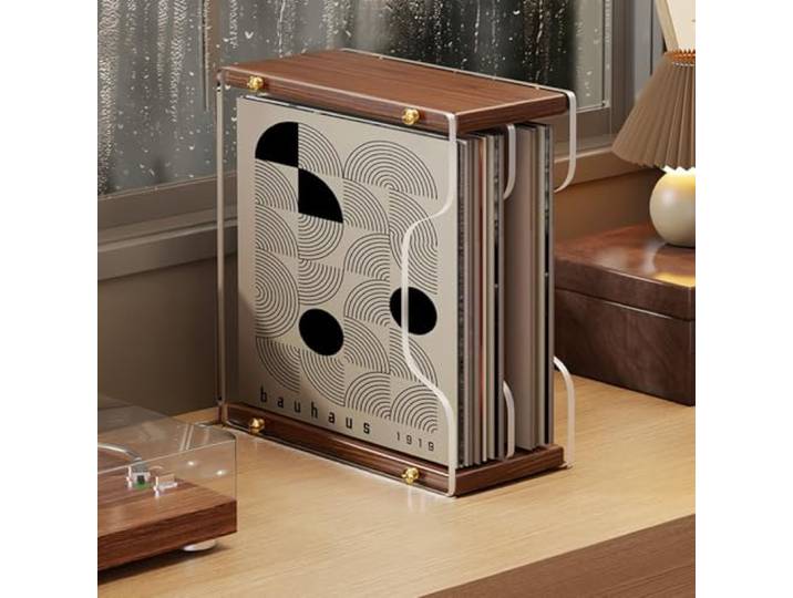 CTREVL Acryl Schallplattenständer mit 2/3 Schränken Plattenständer mit klassifizierter Lagerung Schallplattenregal Metallfüßen Fasst 40 Alben für Wohnzimmer Schlafzimmer Büro(Braun,33x13.5x36cm)