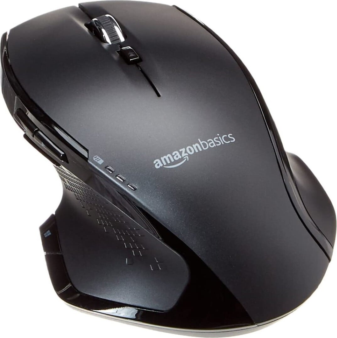 Amazon Basics Ergonomische Draadloze Muis met Snelle Scrollfunctie, Zwart
