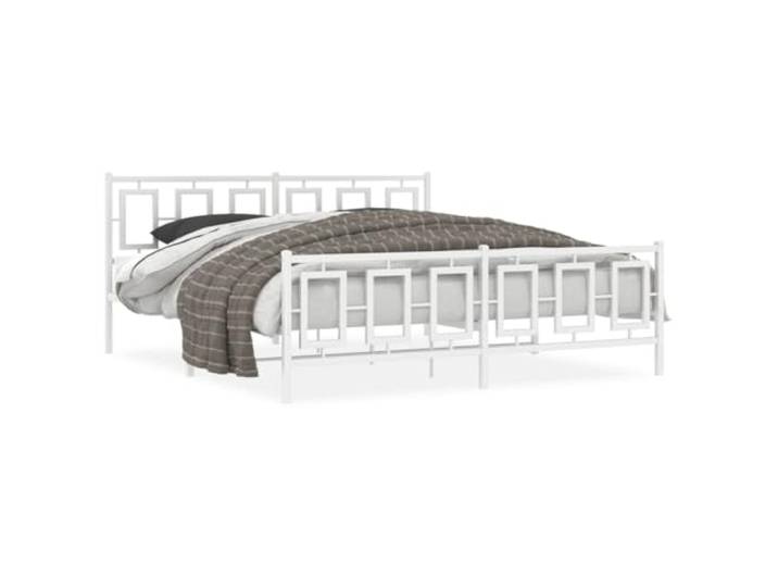 KKgypkn Metallbettgestell 180x200 cm mit Kopf- und Fußteil, Lattenrost und Stauraum, pulverbeschichteter Stahl, Weiß