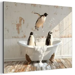 METALLBILD Vintage - Pinguin - Badewanne - Schaumstoff 80x60 cm