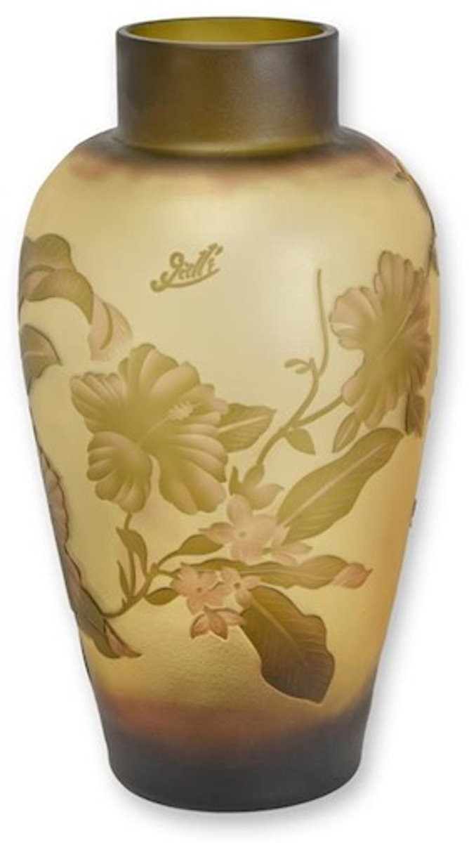 Handgemaakte Cameo Glas vaas met bloemenmotief in mat glas, Hoogte: 33,5 cm