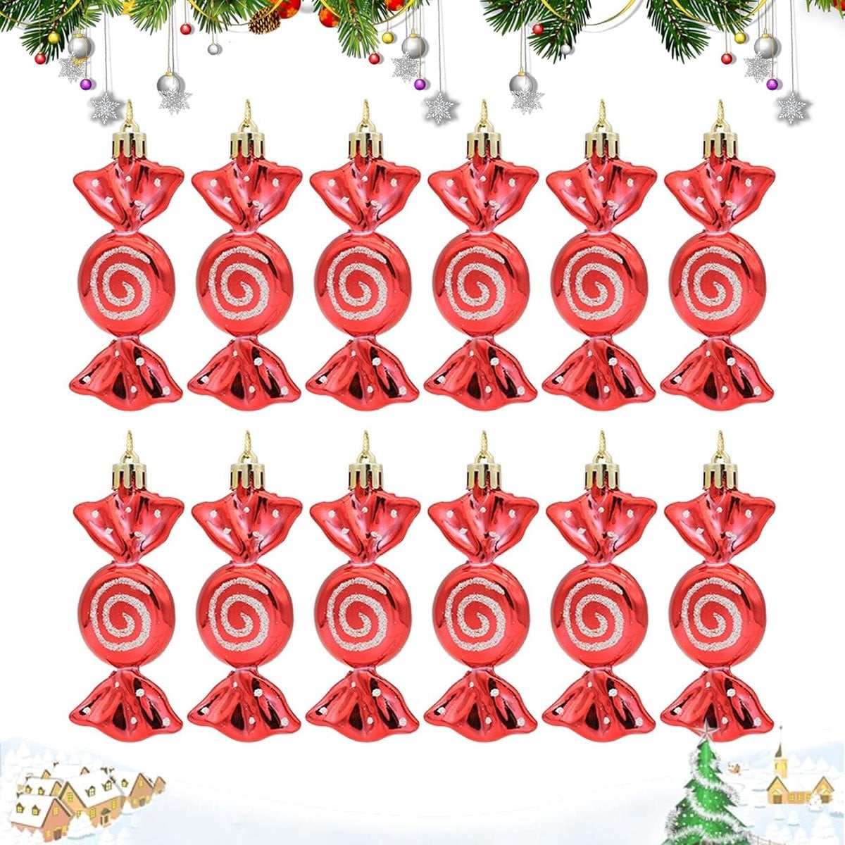 Dailygoods - 12 stuks snoepkerstballen voor feestelijke decoratie, rood