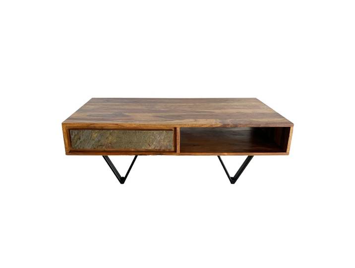 Table basse 115 cm en bois massif, marron