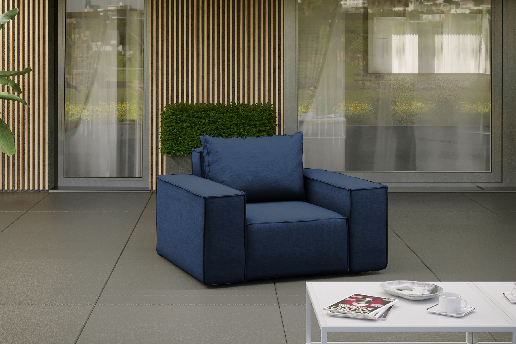 Kaiser Möbel Sessel für den Garten SONNE, die Terrasse, den Hof, gemütliche Marineblau