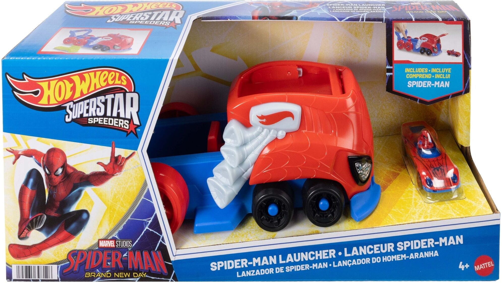 Mattel Hot Wheels Superstar Speeders Spider-Man Launcher with Die-Cast Car for Kids - 1:64 Scale - No Batteries Required