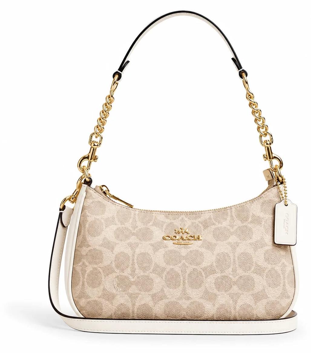 Damenhandtasche Coach Teri Shoulder, Signature Canvas, Beige / Weiß