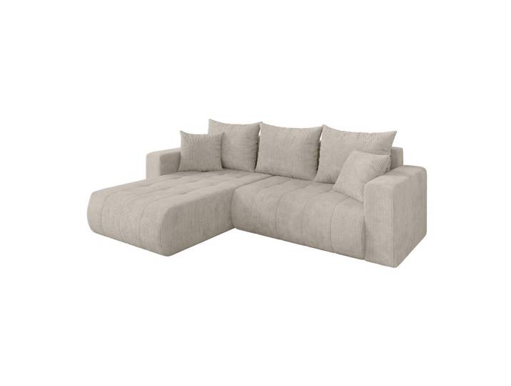ECKSOFA mit Schlaffunktion Ottomane Links MILA-L 277x194x86 Creme Cord