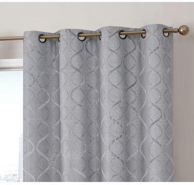 HLC.me Lattice Flocked 100% Complete Blackout Thermal Insulated Window Curtain Grommet Panels - Set of 2