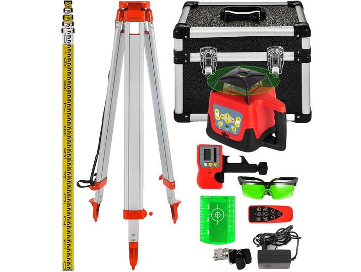 VEVOR Professional Laser rotatif plage de travail max. 500 m vert\, laser à ligne 360 degrés laser altimètre étanche à l'eau et à la poussière en extérieur durée de travail 20 heures avec trépied & souverain électrique