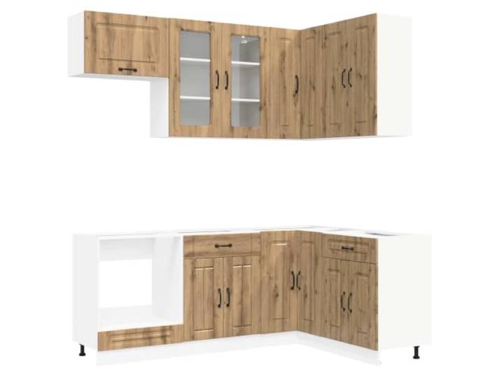 Favemtsl Kücheneinheit Kalmar 8-teilig Einbauküche Artisan-Eiche Flexible Modulküche aus Holzwerkstoff mit verstellbaren Füßen und Eckschrank für Optimierung im Kochbereich.