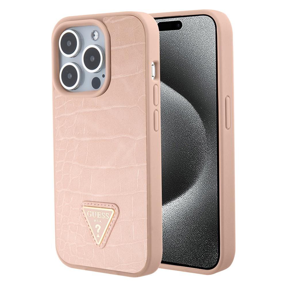 Guess GUHCP15LPCRTHCP iPhone 15 Pro 6.1" różowy/pink hardcase Croco Triangle Metal Logo (Apple iPhone 15 Pro) (GUE003114-0)