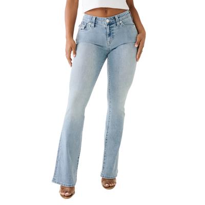Bootcut-Jeans TRUE RELIGION "BECCA MR BOOTCUT FLAP", Damen, Gr. 28, N-Gr, peak spot, Denim/Jeans, Obermaterial: 70% Baumwolle, 26% Polyester, 3% Viskose, 1% Elasthan, leichte Abriebeffekte, bootcut fit lang, Jeans, Baumwollmischung, bootcut fit