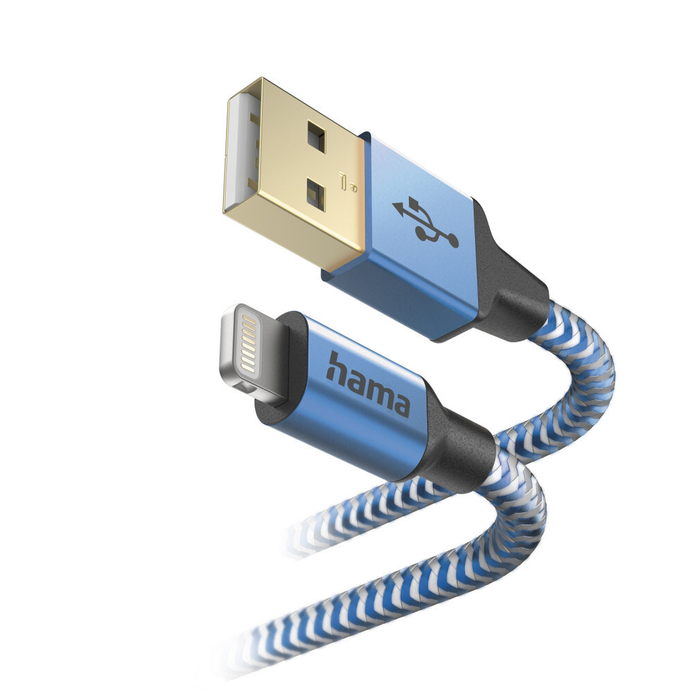 Hama Reflective Lightning naar USB-A oplaadkabel, 1,5 meter, Blauw