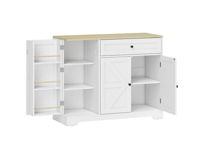 Homcom Sideboard MDF Weiß, Holzwerkstoff, Nachbildung, 3 Fächer, 1 Schubladen, Rechteckig, 40x81x100 cm, Kleinmöbel, Kommoden, Sideboards