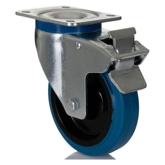 RS PRO Rubber, braked, plate castor, dia 125mm (1718311)